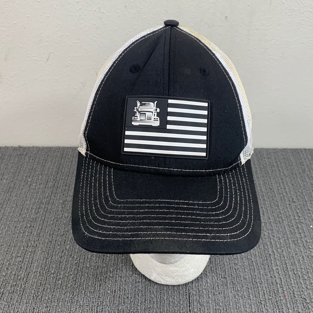 Truck Flag Trucker Hat Mens Adjustable Black White Mesh Back Snapback Fierce 901